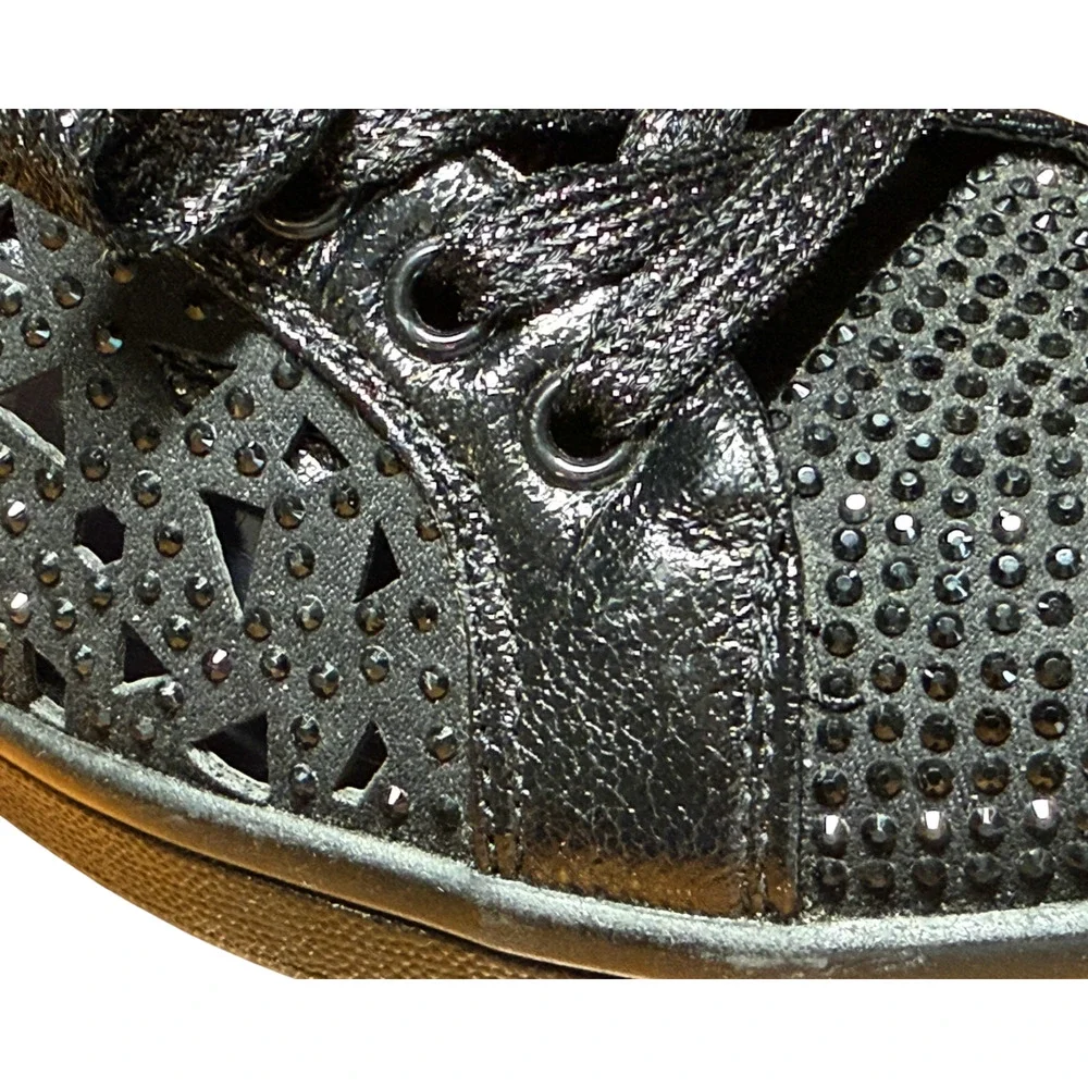 Lady Couture Sz 8.5 Paris Low-Top Sneakers Geometric Cut-Outs Rhinestones Black